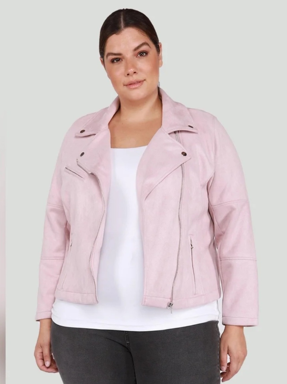 Dex Soft Pink Faux Suede Moto Jacket, Size XL